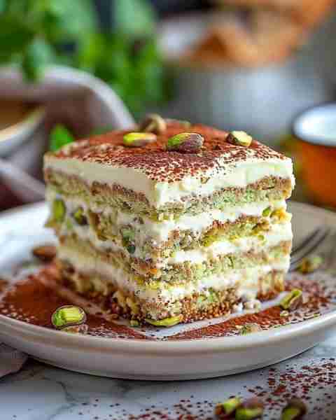 Pistachio Tiramisu Ingredients: 1 ½ cups shelled pistachios, chopped 1 cup mascarpone cheese, soften...