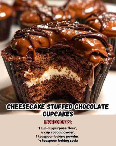 Cheesecake Stuffed Chocolate Cupcakes ingredients - 1 cup all-purpose flour - ½ cup cocoa powder...