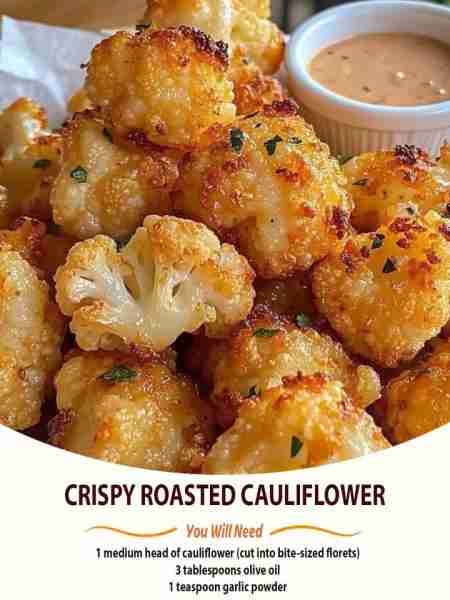 CRISPY ROASTED CAULIFLOWER Ingredients 1 medium head of cauliflower (cut into bite-sized florets) 3...