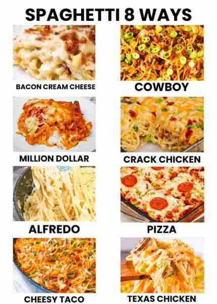 WHICH ONE ARE YOU CHOOSING??? Spaghetti 8 Ways!!🍝 Grab all the Recipes in the Comments⬇️⬇️