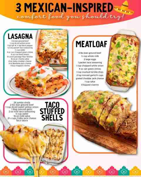 Three mexican-inspired comfort food you should try! 🇲🇽🇲🇽 Ingredients: 1. Lasagna 1 pound of lean gro...