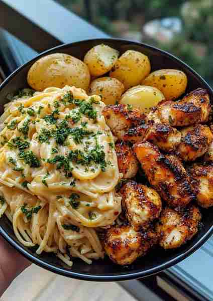 🍯 Creamy Hot Honey Garlic Chicken Alfredo Bowl is a sweet, savory, and ultra-comforting masterpiece...