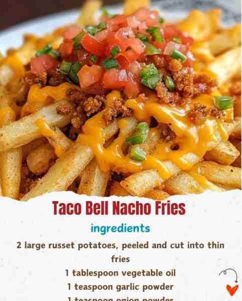 Taco Bell Nacho Fries 🍟🧀🌶️ Ingredients: 2 large russet potatoes 🥔 1 tablespoon vegetable oil 🛢️...