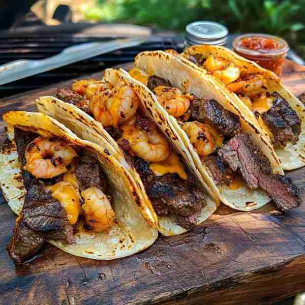 Steak and Shrimp Tacos Ingredients (Serves 4-6)For the Steak and Shrimp: Steak: 1 lb (450g) flank or...