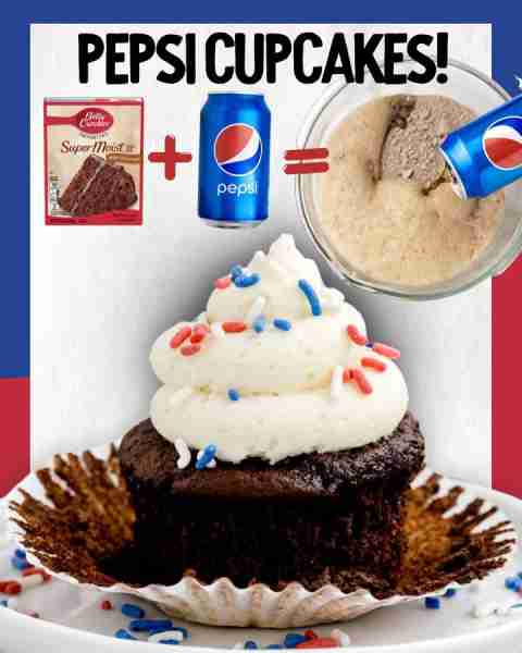 Pepsi Cupcakes 🧁 Ingredients For The Cupcakes: 1 (15.25-ounce) box chocolate cake mix (I used Betty...