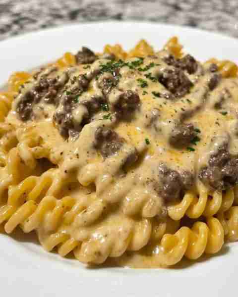 MELTY CAJUN BEEF AND CREAMY CHEESY ROTINI Ingredients: 1 lb ground beef 12 oz rotini pasta 2 tablesp...