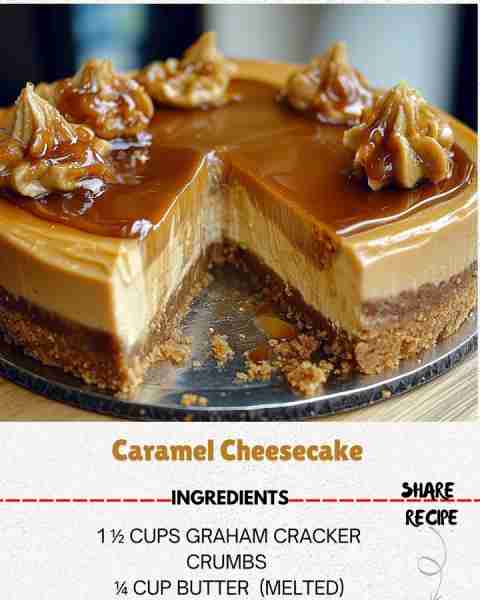 Caramel Cheesecake 🍮 Ingredients (for an 8-inch cheesecake): 1 ½ cups graham cracker crumbs 🍪 ¼ cu...