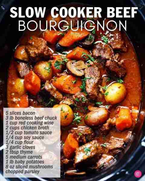 Recipe here: https://therecipecritic.com/slow-cooker-beef-bourguignon/ Slow Cooker Beef Bourguignon...