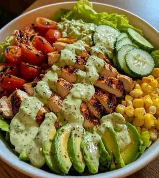 Grilled Chicken & Avocado Salad Bowl 🥑 A fresh, protein-packed bowl for a satisfying and healthy me...