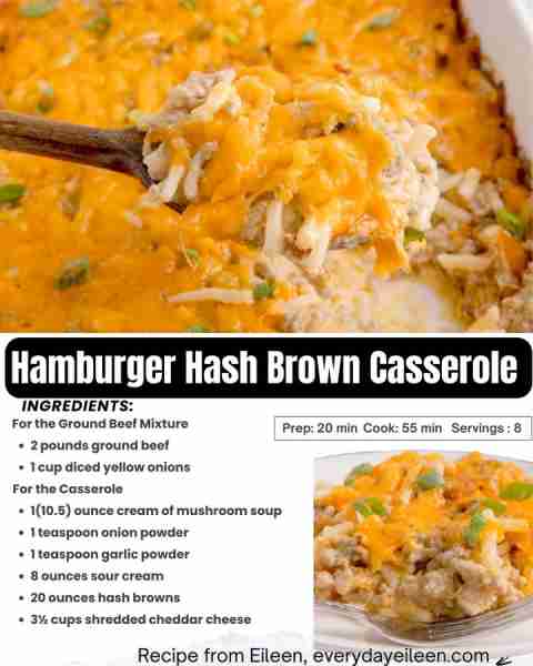 A classic easy dinner, Hamburger Hash Brown Casserole! Recipe link in comments.