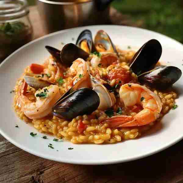 Seafood Risotto (Tomato-Based) with Shrimp, Mussels, and Clams Ingredients: For the Risotto: 1 ½ cup...