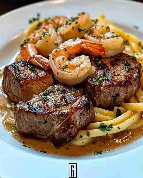Steak and Shrimp Scampi with Garlic Butter 🍤🥩 Ingredients: - 1 lb. jumbo shrimp, peeled and devein...