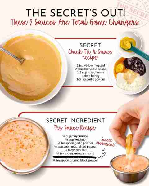 These secret sauces are too good to keep quiet! 🤫 SECRET INGREDIENT FRY SAUCE RECIPE ¼ cup mayonnai...