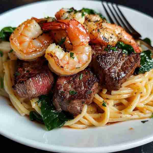 Surf-and-Turf Garlic Butter Linguine Ingredients: 8 oz linguine 8 oz beef tenderloin or sirloin, cut...
