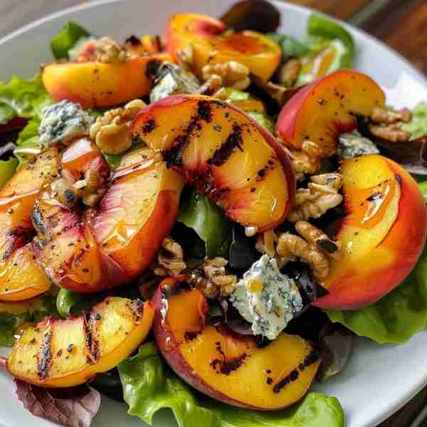 🍑🧀🌿 Summer on a plate! This Grilled Peach and Gorgonzola Salad is all about sweet peaches with a...