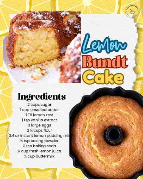 Lemon Bundt Cake 🍋 You'll need ⬇️ 🍋 2 cups sugar 🍋 1 cup unsalted butter 🍋 1 TB lemon zest 🍋 1...