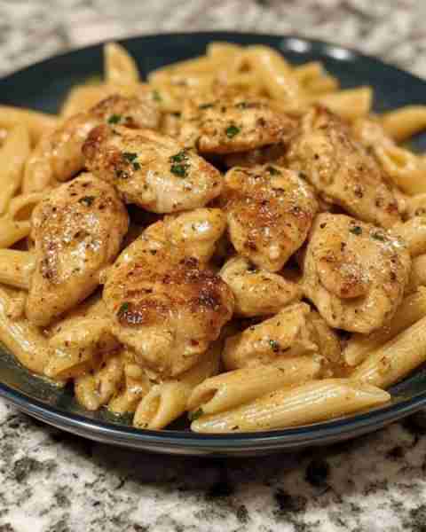 GARLIC BUTTER CHICKEN BITES & PENNE IN CAJUN CREAM SAUCE Ingredients: 2 boneless, skinless chicken b...