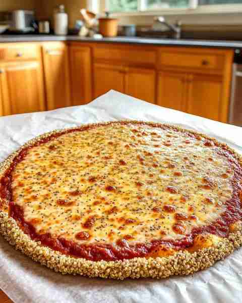 Deliciously Crispy Baked Quinoa and Chia Pizza Crust 💪🍽️ Ingredients: 1 cup (170g) Cooked Quinoa, c...