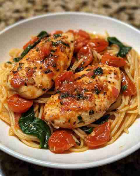 Roasted Tomato Spinach Pasta with Garlic Chicken Creamy Garlic Chicken Pasta with Roasted Tomatoes a...