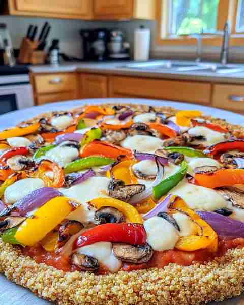 Gluten-Free Quinoa Pizza Crust Loaded with Fresh Vegetables 🌱😋 Ingredients: 1 Recipe Quinoa Chia P...