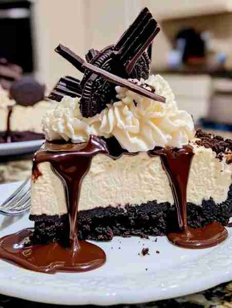 TRIPLE CHOCOLATE CHEESECAKE Ingredients: Crust: 2 cups crushed chocolate sandwich cookies (like Oreo...