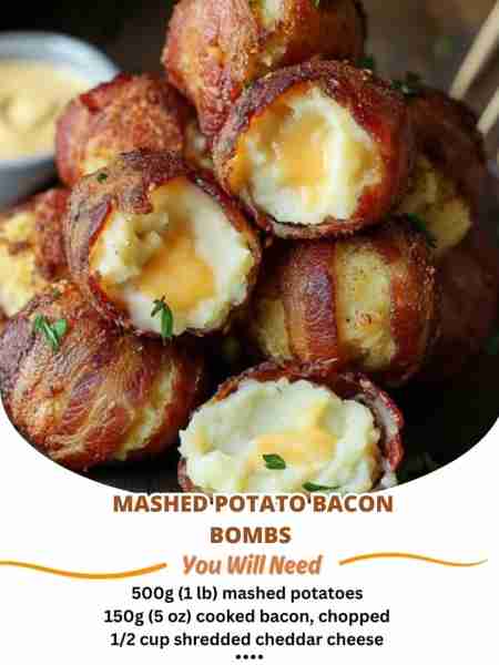 Mashed Potato Bacon Bombs 🥔🥓💥 Deliciously gooey mashed potatoes wrapped in crispy bacon – the per...