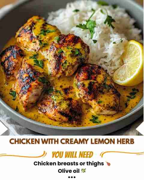 Heavenly 🍋 Grilled Chicken with Creamy Lemon Herb Sauce and Rice Prep Time: 20 minutes Cooking Time...