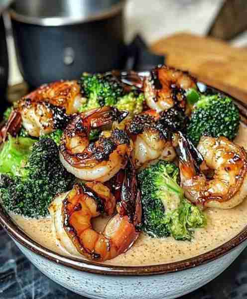 HONEY GARLIC SHRIMP AND BROCCOLI BOWL Sweet, savory, and packed with smoky grilled goodness! Ingredi...