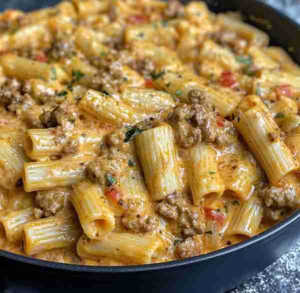 Rotel Pasta Fiesta 🌶️🧀🍝 Ingredients 🛒: 12 oz rigatoni or penne pasta 1 lb ground beef 1 tbsp oliv...