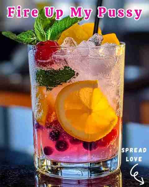 Fire Up My Pu*ssy Ingredients: 1.5 oz Pink Lemonade Splash of cranberry juice 3/4 oz Empress Gin Ch...