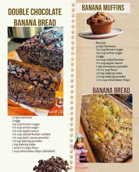 Most Loved Banana Recipes 1. Double Chocolate Banana Bread Super moist with chocolate chips. You wil...
