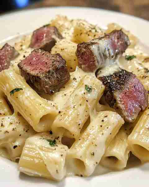 Garlic Butter Steak Tips with Cheesy Rigatoni Pasta Ingredients: 1 1/2 pounds sirloin steak, cut in...
