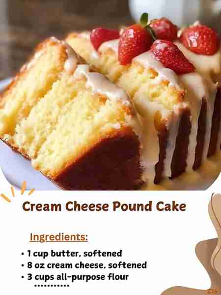 Cream Cheese Pound Cake Ingredients: 1 cup butter, softened 8 oz cream cheese, softened 3 cups all-p...