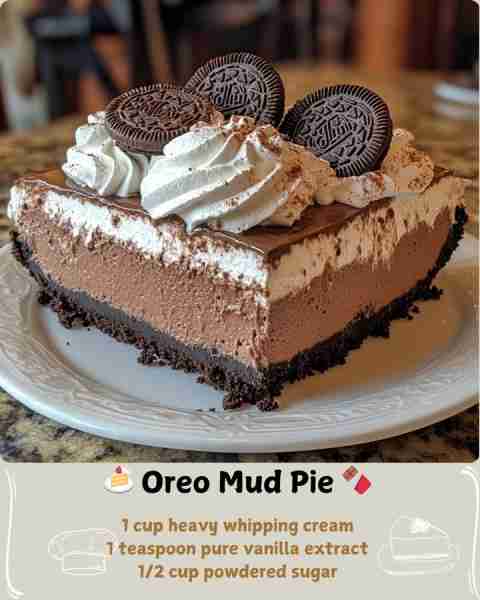 🍰 Oreo Mud Pie 🍫 Ingredients: 24 Oreo cookies (plus extra for garnish) 3 tablespoons unsalted butt...
