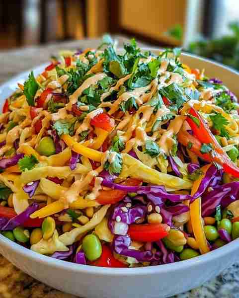 Colorful Thai Crunch Salad with Creamy Peanut Dressing Ingredients: 2 cups (140g) shredded red cabba...