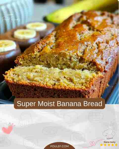 Super Moist Banana Bread Ingredients: 3 ripe bananas, mashed 1/2 cup unsalted butter, melted 3/4 cup...