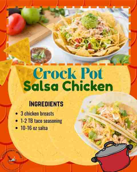 EASY Crockpot Salsa Chicken - so versatile! You'll need ⬇️ • about a pound of chicken • 2 TB taco se...