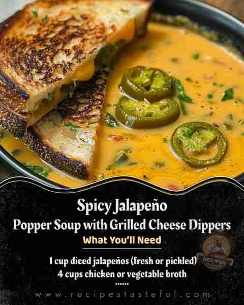 Spicy Jalapeño Popper Soup with Grilled Cheese Dippers Ingredients: For the Soup: • 1 tablespoon oli...