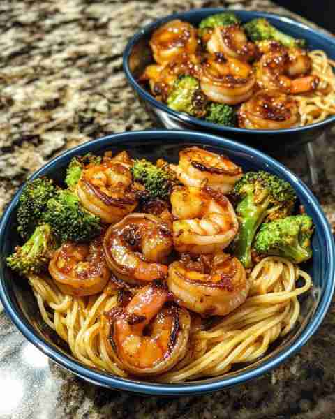 Teriyaki Shrimp with Roasted Broccoli Pasta Savory Teriyaki Shrimp Tossed with Roasted Broccoli Past...