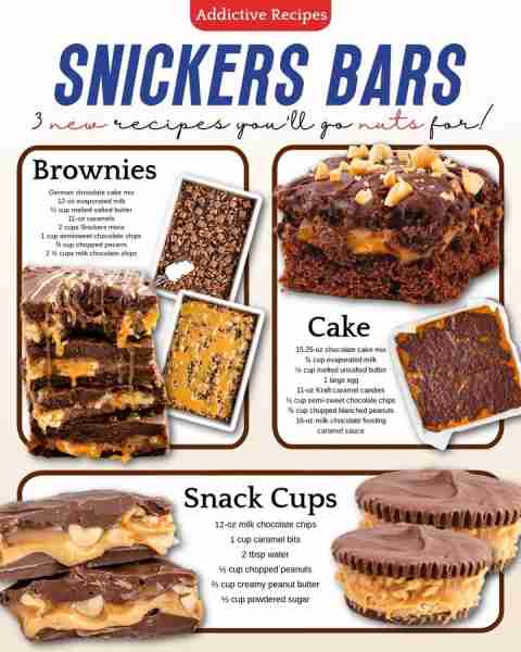 Snicker in three ways that you'll go nuts for! Ingredients 1. Brownies 1 (15.25 ounce or 432 grams)...