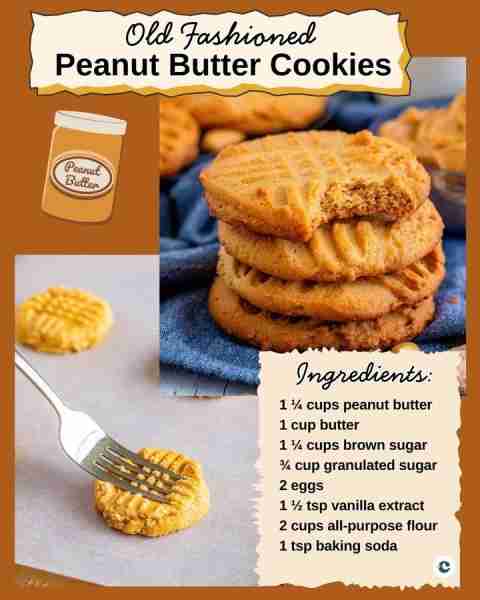 The BEST Old-Fashioned Peanut Butter Cookies 🥜 1 ¼ cups peanut butter 🥜 1 cup butter 🥜 1 ¼ cups b...