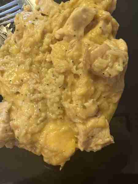 Cheesy Chicken and rice 2 packs knorr chicken flavored rice 2 cans of cream of chicken soup 3 uncook...