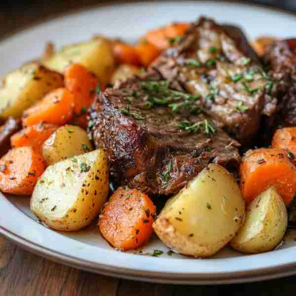 Pot Roast with Potatoes and Carrots Ingredients: 3 lb chuck roast 2 tablespoons olive oil Salt and b...