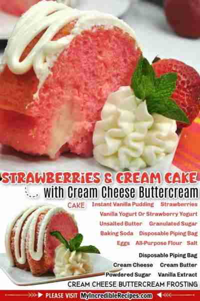 Strawberries & Cream Cake! 🍓 Heavenly Cream Cheese Buttercream Frosting! RECIPE BELOW!
