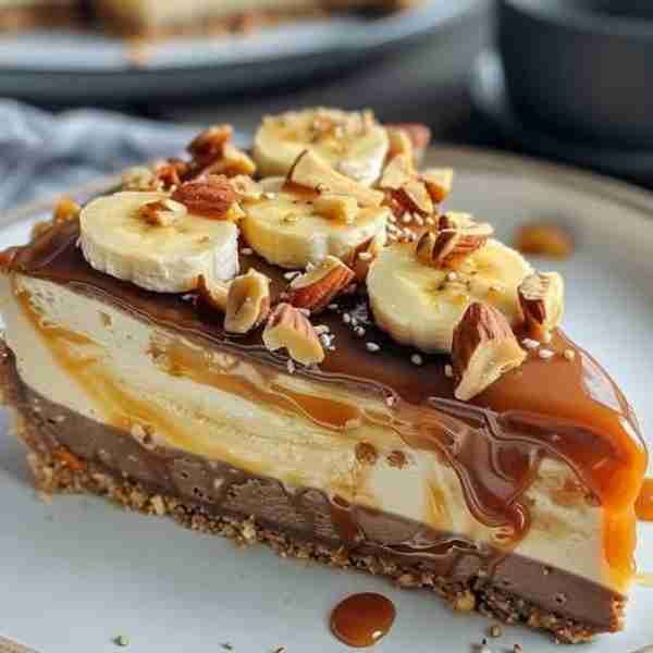 Every bite of this Almond Crust Banana Caramel Cheesecake is a blissful indulgence you won't forget!...