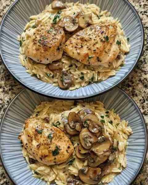 Garlic Herb Chicken with Creamy Mushroom Orzo Succulent Garlic Herb Chicken with Savory Mushroom Orz...
