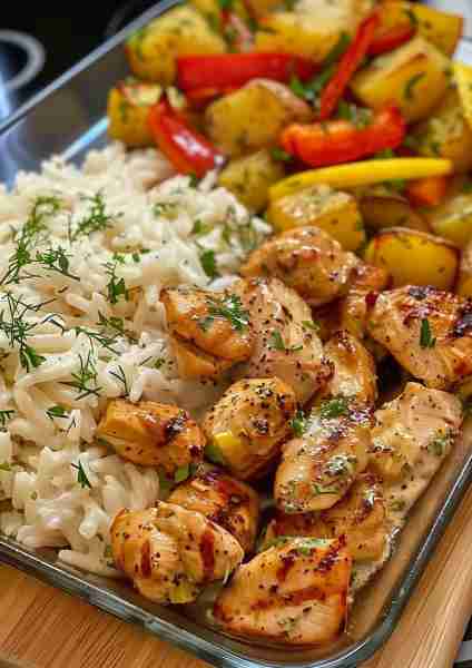 🥥🍋🌿 Coconut Lemon Herb Chicken Alfredo with Garlic and Rosemary Roasted Potatoes—a tropical twist...