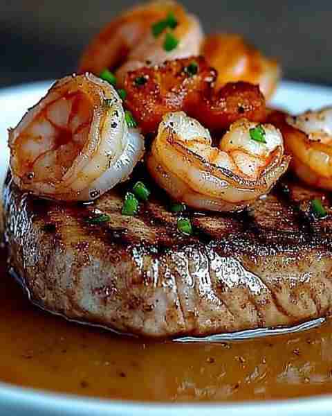 Grilled Filet & Garlic Butter Shrimp 🦐🥩 Ingredients: For the Steak: - 2 filet mignon or ribeye ste...