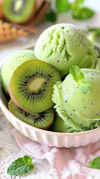 Kiwi Sorbet 🍧🥝 Ingredients: - 4 ripe kiwis - 3/4 cup granulated sugar - 1 cup water - 1 table...