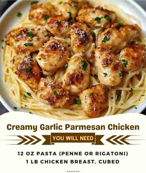 🧄🐔 Creamy Garlic Parmesan Chicken Pasta Bake – Cheesy, Cozy & Full of Flavorful Comfort! 🍝🧀 Tend...